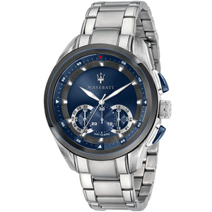 Maserati Traguardo R8873612014 men's quartz battery watch with navy blue sunray dial, silver-tone case, silver stainless steel bracelet main view