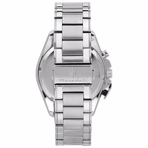Silver-tone deployment clasp on Maserati Traguardo R8873612059 men's quartz battery silver metal bracelet watch