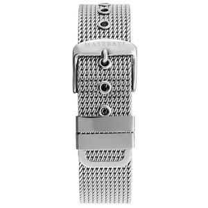 Silver-tone sliding mesh clasp on Maserati Epoca R8873618003 men's quartz battery silver mesh metal watch