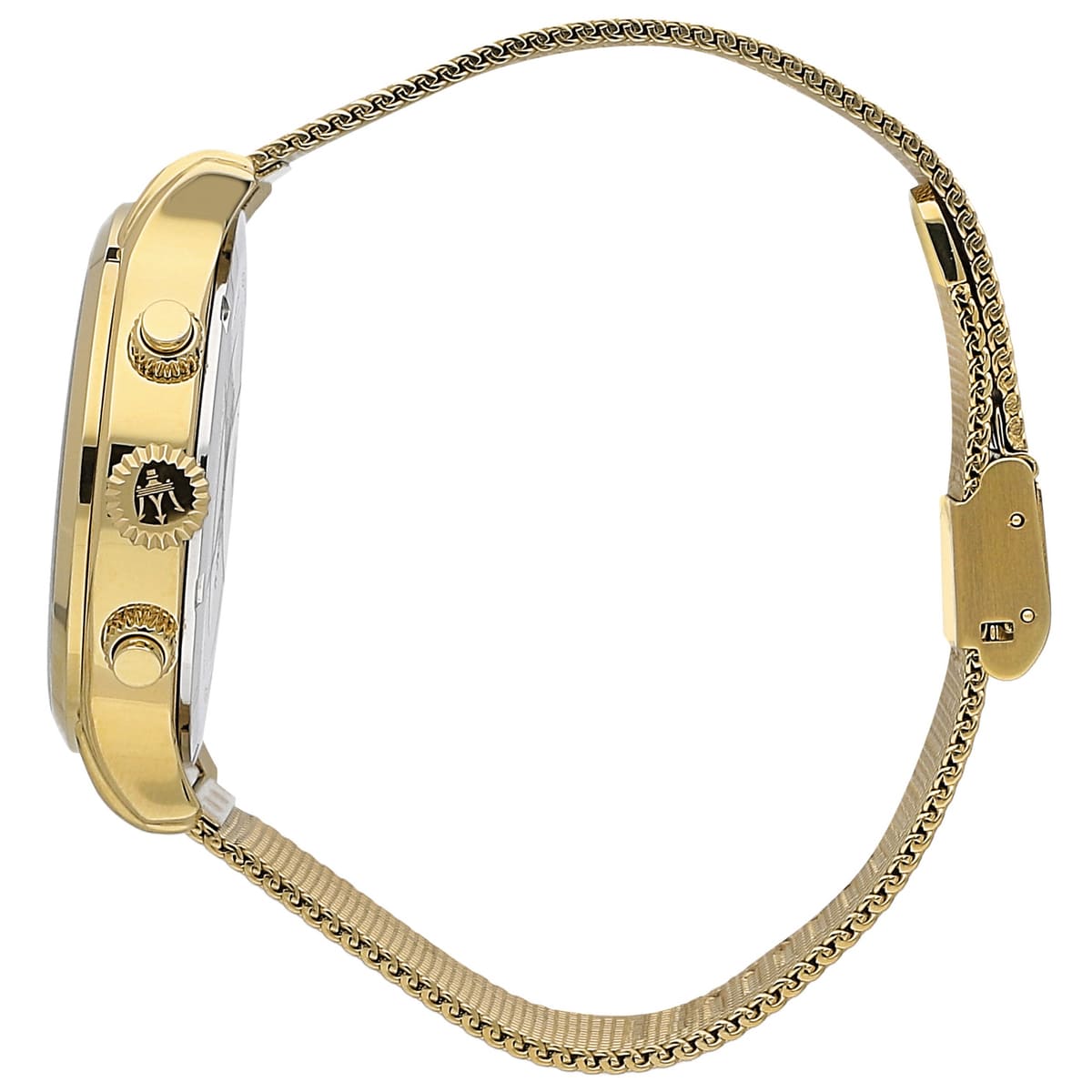 Side profile of Maserati Epoca R8873618007 men's quartz battery watch showing 11mm thickness and gold finish