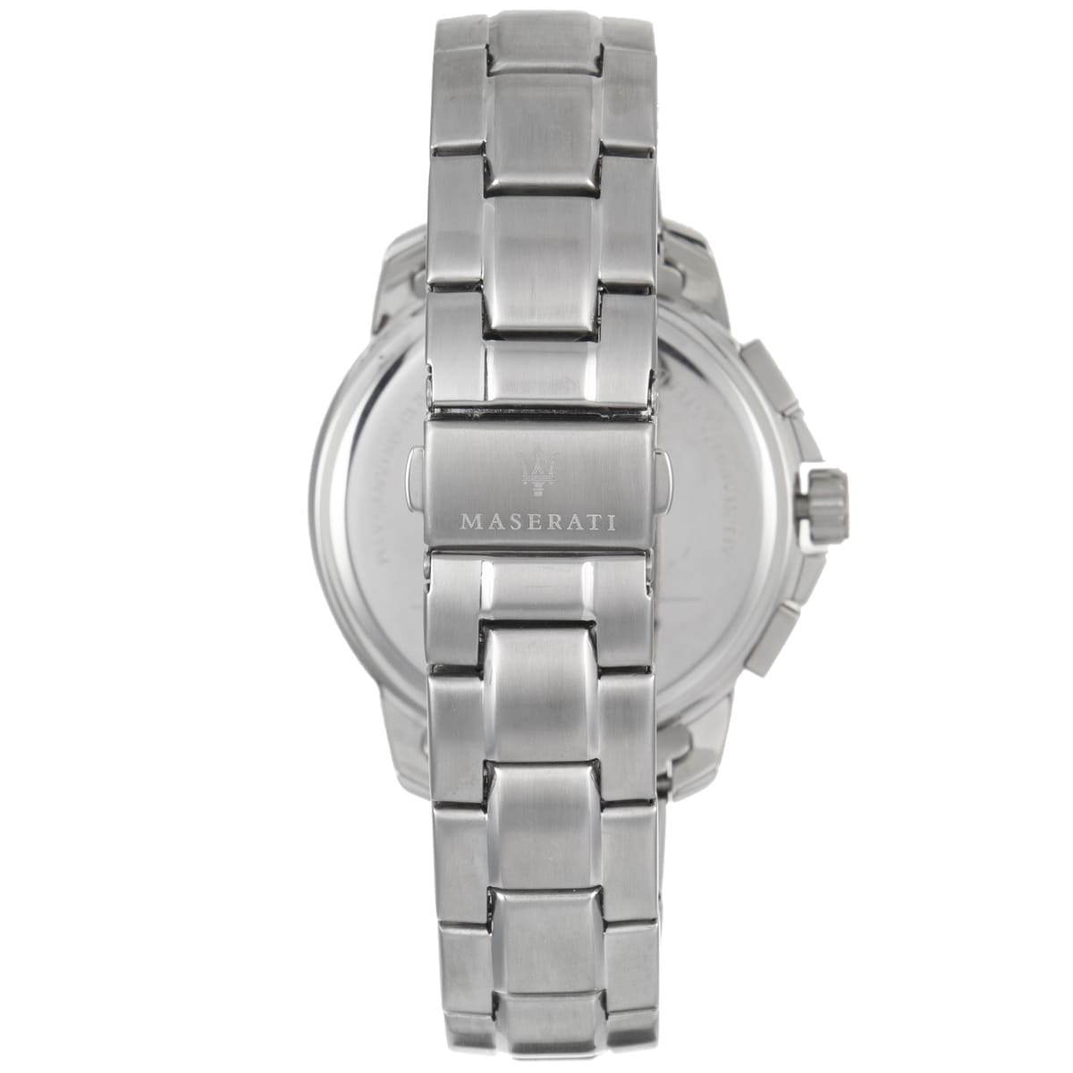 Silver-tone deployment clasp on Maserati Successo R8873621002 men's quartz battery metal bracelet watch