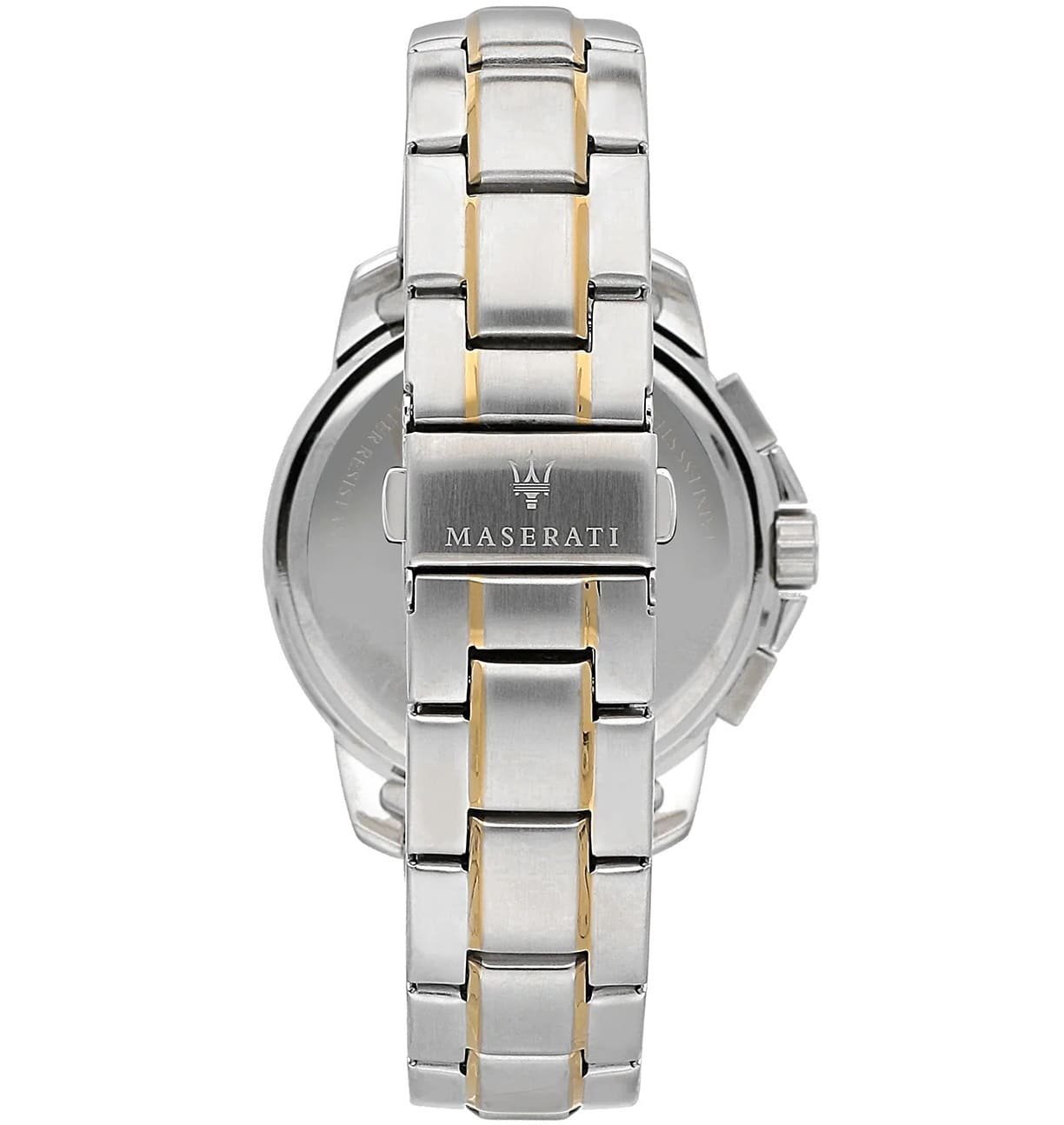 Two-tone deployment clasp on Maserati Successo R8873621016 men's quartz battery metal bracelet watch