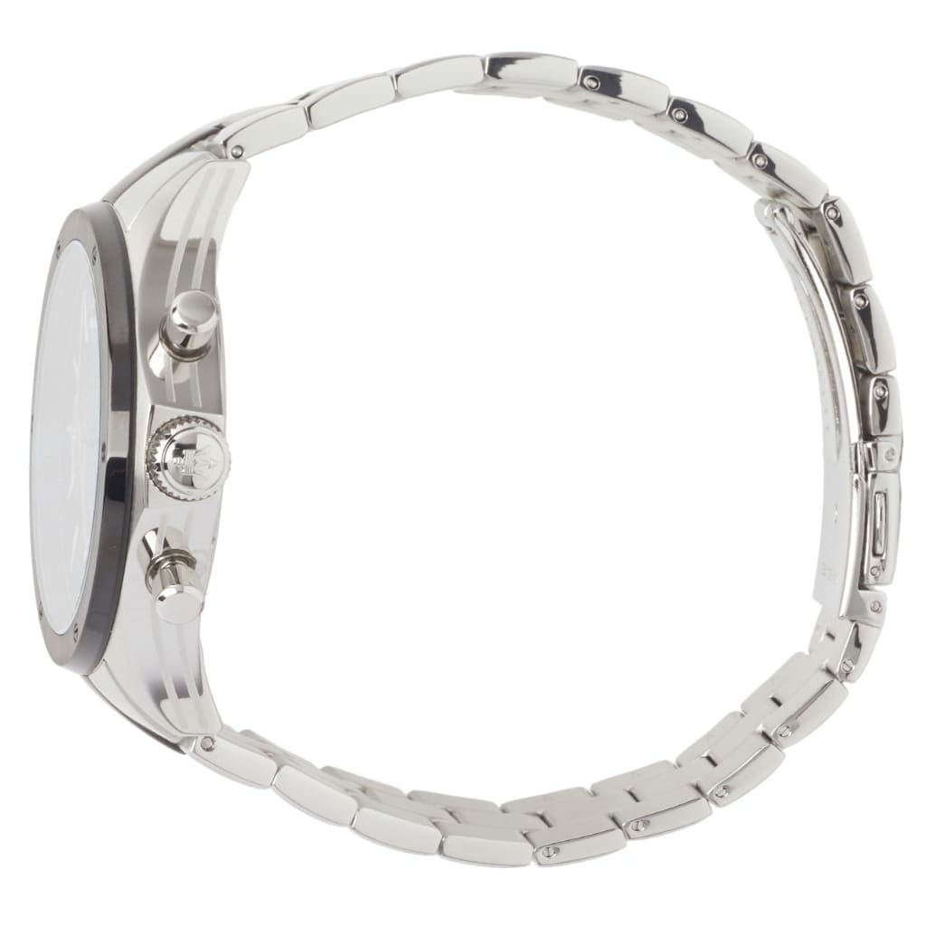 Side profile of Maserati Circuito R8873627003 men's quartz battery watch showing 12mm thickness and two-tone finish