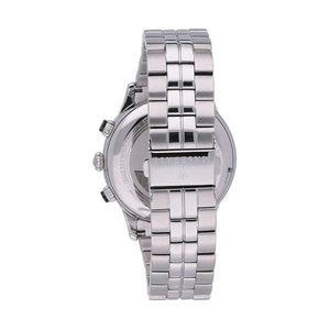 Caseback of Maserati Ricordo R8873633001 men's quartz battery watch showing technical specs 50m water resistance and metal bracelet