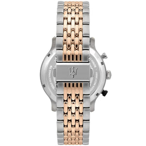 Two-tone deployment clasp on Maserati Legend R8873638002 men's quartz battery metal bracelet watch
