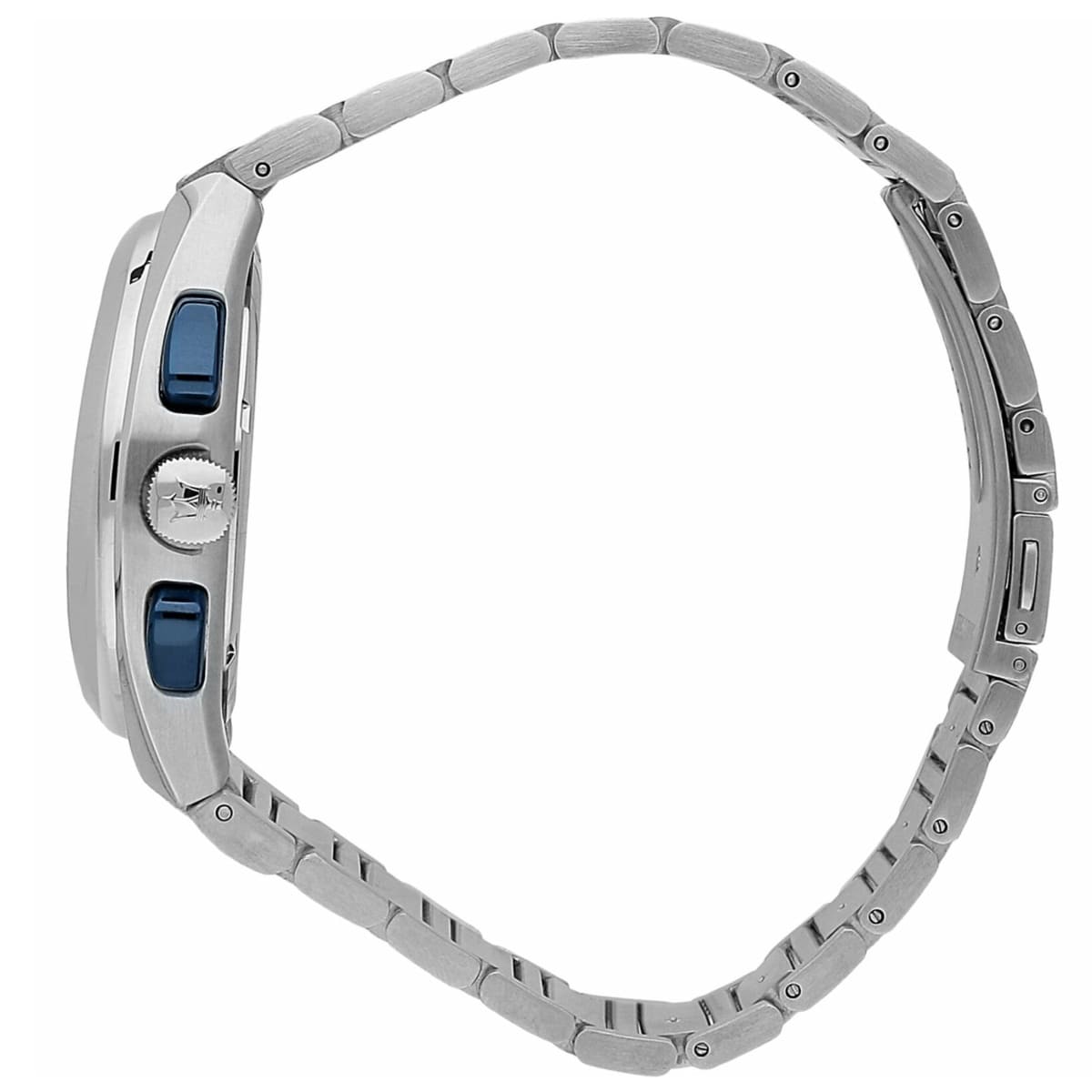 Side profile of Maserati Triconic R8873639001 men's quartz battery watch showing 12mm thickness and silver finish