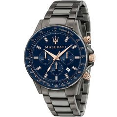 Maserati Sfida R8873640001 men's quartz battery watch with blue sunray dial, gunmetal-tone case, gunmetal gray stainless steel bracelet main view
