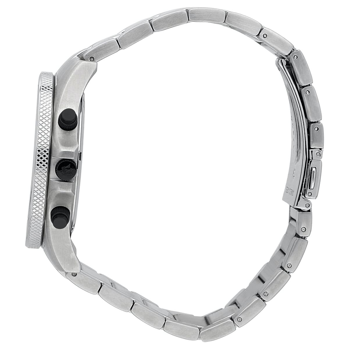 Side profile of Maserati Sfida R8873640003 men's quartz battery watch showing 11mm thickness and silver finish