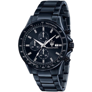 Maserati Sfida R8873640023 men's quartz battery watch with blue dial, blue-tone case, blue stainless steel bracelet main view