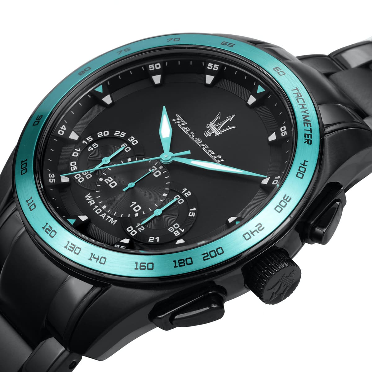 Luxury watch with black and turquoise design 
