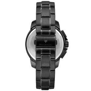 Black-tone deployment clasp on Maserati Successo Aqua Edition R8873644004 men's quartz battery black metal bracelet watch