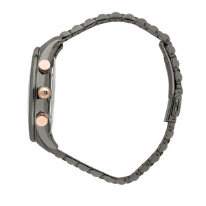 Side profile of Maserati Traguardo R8873646001 men's quartz battery watch showing 12mm thickness and gunmetal grey finish