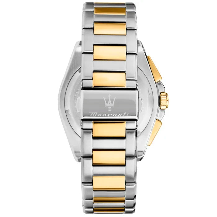 Two-tone deployment clasp on Maserati Velocita R8873652003 men's quartz battery metal bracelet watch