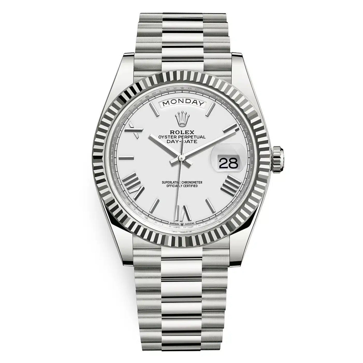 Rolex Day-Date 41mm Men's Mirror Automatic Watch – Silver Dial & Silver Stainless Steel Bracelet