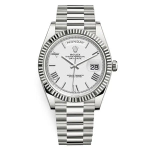Rolex Day-Date 41mm Men's Mirror Automatic Watch – Silver Dial & Silver Stainless Steel Bracelet