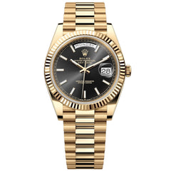 Rolex Day-Date 41mm Men's Mirror Automatic Watch – Black Dial & Gold-Tone Stainless Steel Bracelet