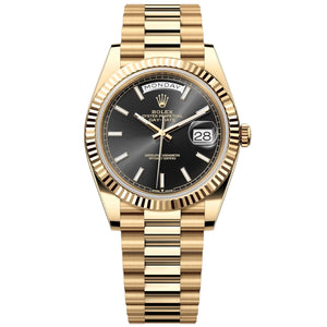 Rolex Day-Date 41mm Men's Mirror Automatic Watch – Black Dial & Gold-Tone Stainless Steel Bracelet
