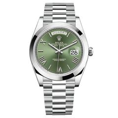 Rolex Day-Date 36mm Men's Mirror Automatic Watch – Green Dial & Silver Stainless Steel Bracelet