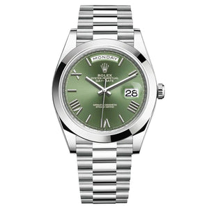 Rolex Day-Date 36mm Men's Mirror Automatic Watch – Green Dial & Silver Stainless Steel Bracelet