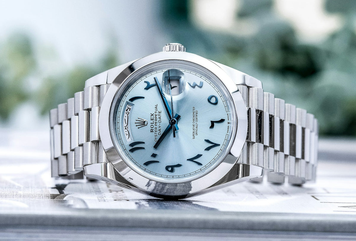 Rolex Day-Date men's mirror watch, ice blue dial – view 7