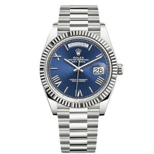 Rolex Day-Date 41mm Men's Mirror Automatic Watch – Blue Dial & Silver Stainless Steel Bracelet