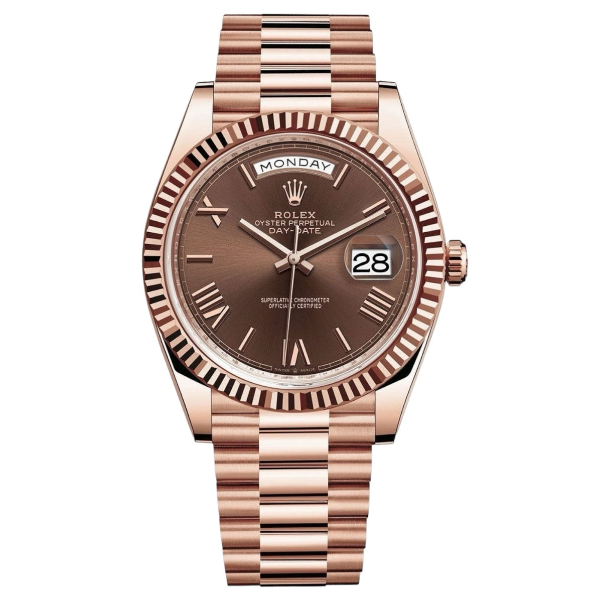Rolex Day-Date 41mm Men's Mirror Automatic Watch – Brown Dial & Rose Gold-Tone Stainless Steel Bracelet