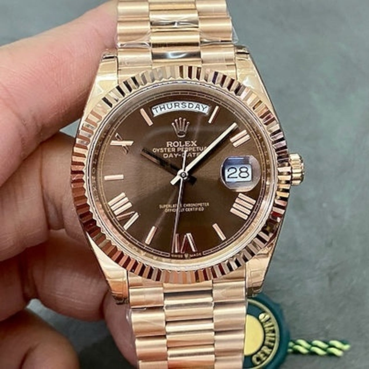 Rolex Day-Date men's mirror watch, brown dial – view 6