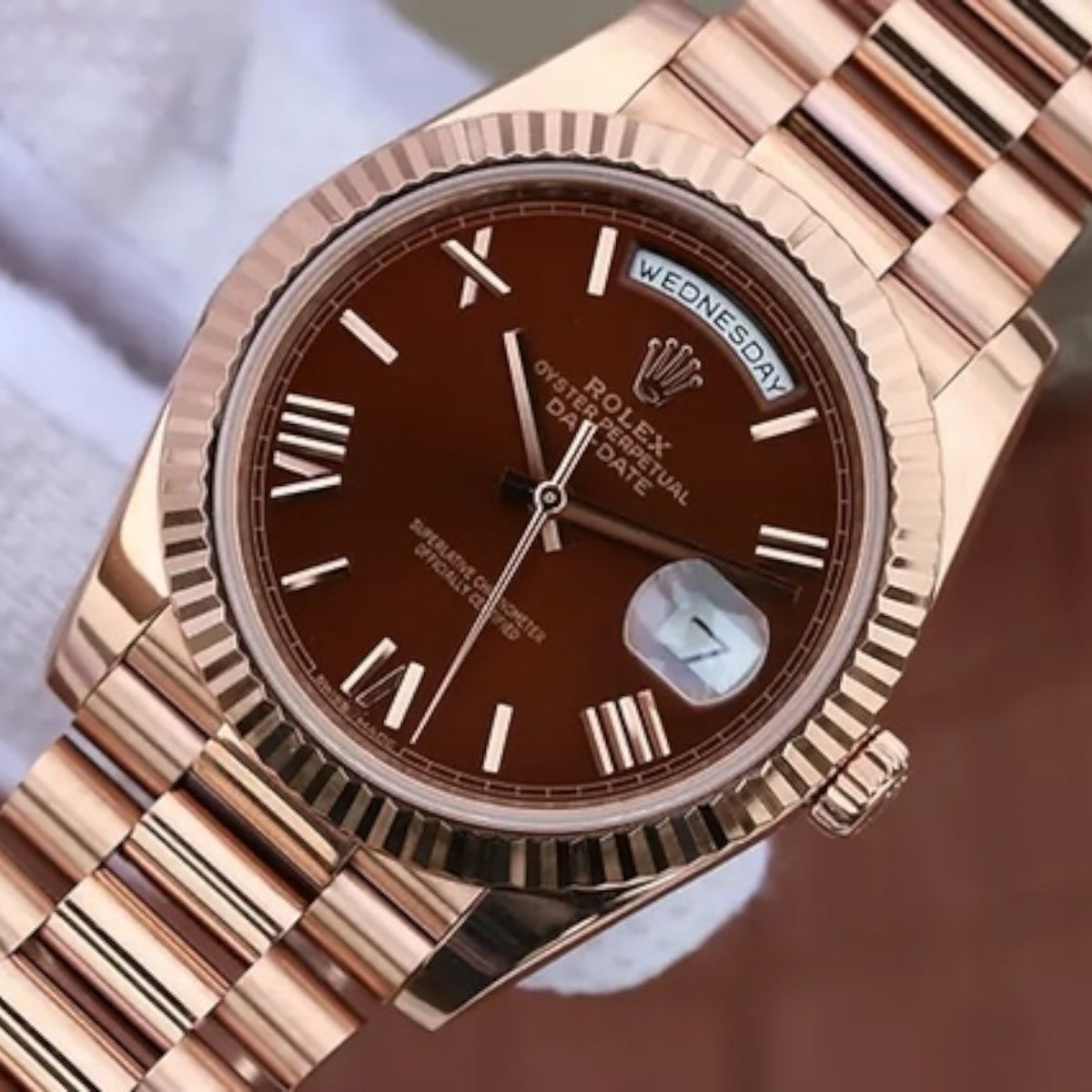 Rolex Day-Date men's mirror watch, brown dial – view 7