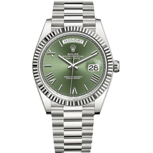 Rolex Day-Date 41mm Men's Mirror Automatic Watch – Green Dial & Silver Stainless Steel Bracelet