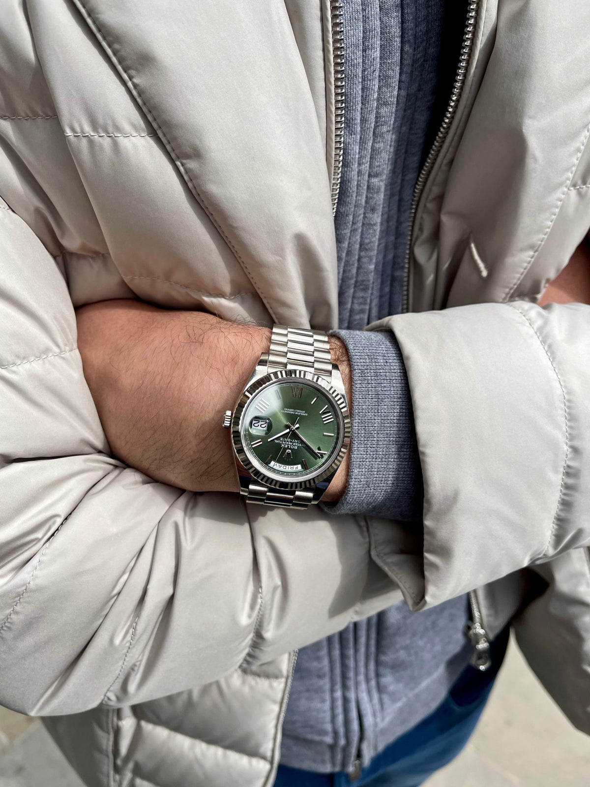 Rolex Day-Date men's mirror watch, green dial – view 15