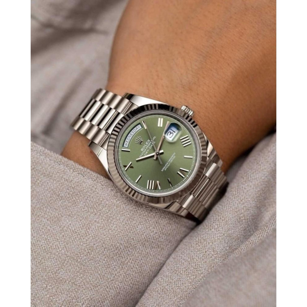 Rolex Day-Date men's mirror watch, green dial – view 5