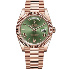 Rolex Day-Date 41mm Men's Mirror Automatic Watch – Green Dial & Rose Gold-Tone Stainless Steel Bracelet
