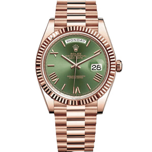 Rolex Day-Date 41mm Men's Mirror Automatic Watch – Green Dial & Rose Gold-Tone Stainless Steel Bracelet