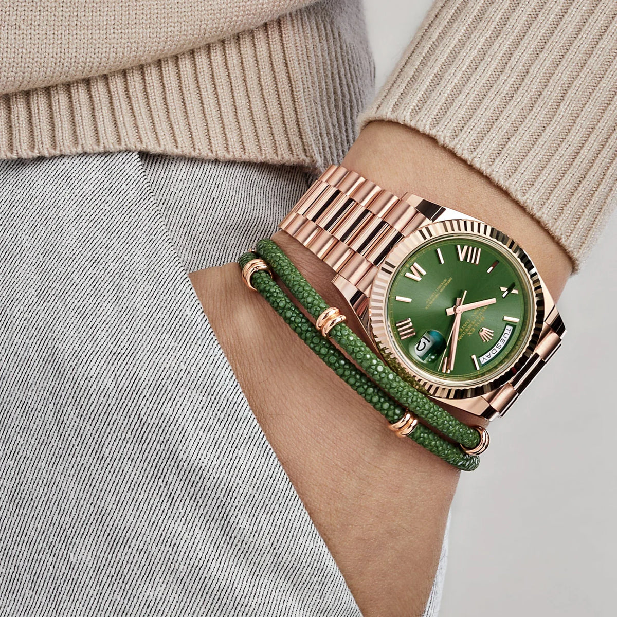 Rolex Day-Date men's mirror watch, green dial – view 10