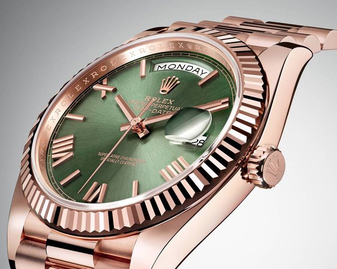 Rolex Day-Date men's mirror watch, green dial – view 5