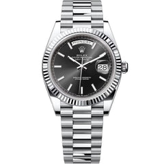Rolex Day-Date 41mm Men's Mirror Automatic Watch – Black Dial & Silver Stainless Steel Bracelet
