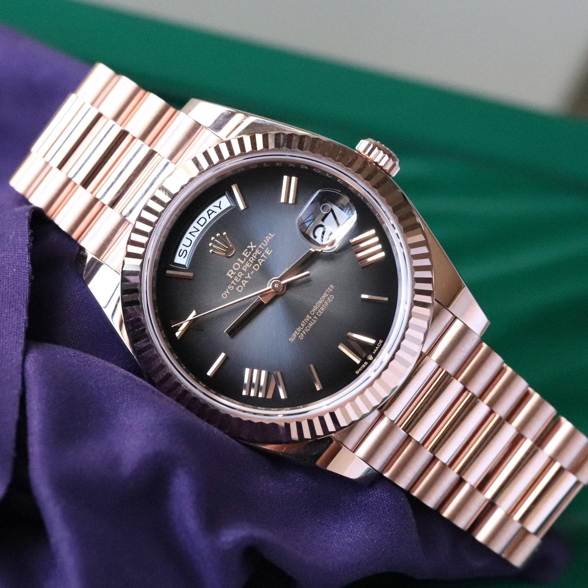 Rolex Day-Date men's mirror watch, slate gray ombré dial – view 7