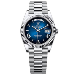 Rolex Day-Date 41mm Men's Mirror Automatic Watch – Blue Ombré Dial & Silver Stainless Steel Bracelet