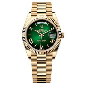 Rolex Day-Date 41mm Men's Mirror Automatic Watch – Green Ombré Dial & Gold-Tone Stainless Steel Bracelet