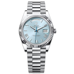Rolex Day-Date 41mm Men's Mirror Automatic Watch – Ice Blue Dial & Silver Stainless Steel Bracelet