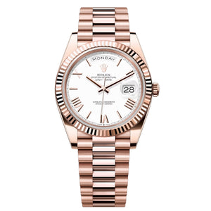 Rolex Day-Date 41mm Men's Mirror Automatic Watch – White Dial & Rose Gold-Tone Stainless Steel Bracelet