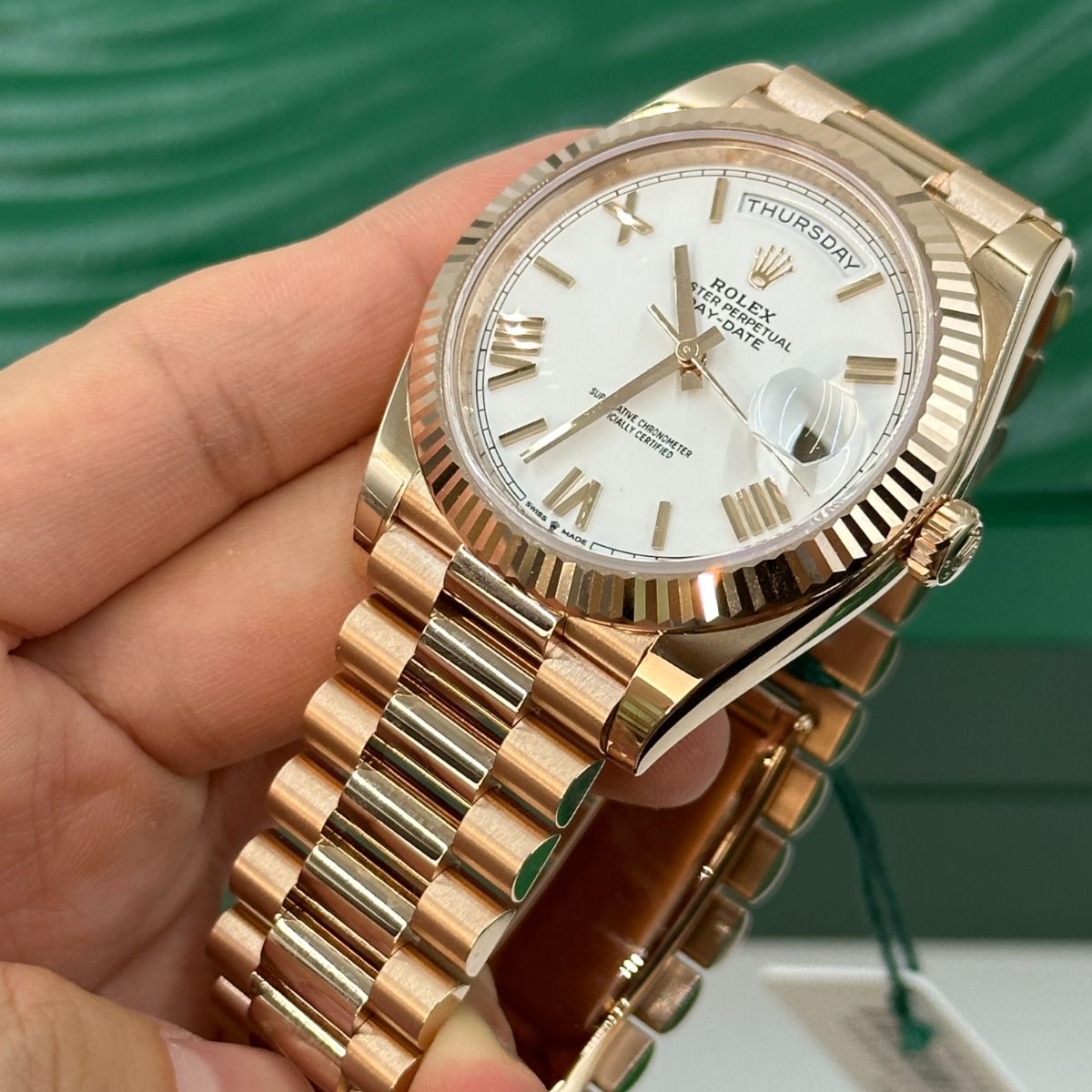 Rolex Day-Date men's mirror watch, white dial – view 2