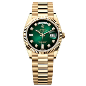 Rolex Day-Date 41mm Men's Mirror Automatic Watch – Green Ombré Stone-Set Dial & Gold-Tone Stainless Steel Bracelet