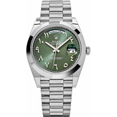 Rolex Day-Date Men's Mirror Automatic Watch – Green Arabic Numeral Dial & Silver Stainless Steel Bracelet