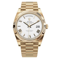 Rolex Day-Date 41mm Men's Mirror Automatic Watch – Silver Roman Numeral Dial & Gold-Tone Stainless Steel Bracelet