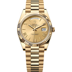 Rolex Day-Date 41mm Men's Mirror Automatic Watch – Champagne Roman Numeral Dial & Gold-Tone Stainless Steel Bracelet