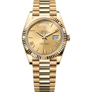 Rolex Day-Date 41mm Men's Mirror Automatic Watch – Champagne Roman Numeral Dial & Gold-Tone Stainless Steel Bracelet