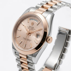 Rolex Day-Date 41mm men's mirror watch, rosé diagonal motif dial – view 4