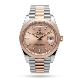 Rolex Day-Date 41mm men's mirror watch, rosé diagonal motif dial – view 2