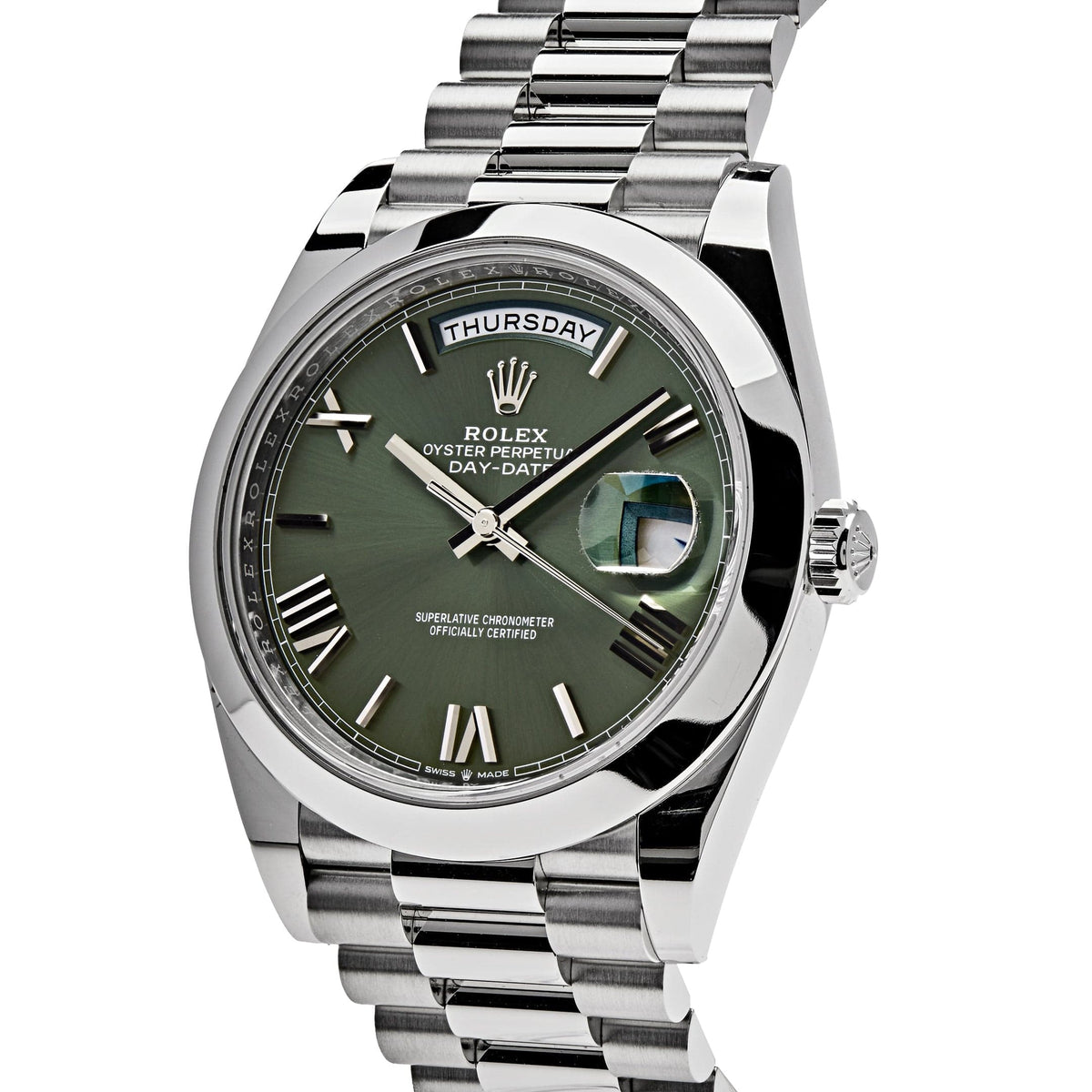 Rolex Day-Date 41mm men's mirror watch, olive green roman numeral dial – view 2
